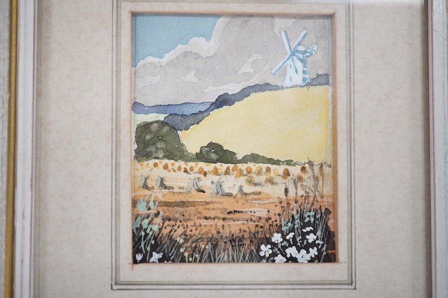 J Moss, set of four miniature watercolours, The Four Seasons, each 6 x 4.5cm. Condition - good